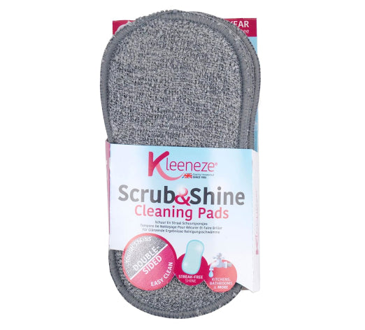 Kleeneze - Scrub & Shine Cleaning Pads - Multi-Purpose Scrubbing Sponges, Scourer, Double Sided Microfibre Cleaning Pads, Remove Tough Stains in Kitchen/Bathroom, Surfaces, Pans, Machine Washable - 3-Pack